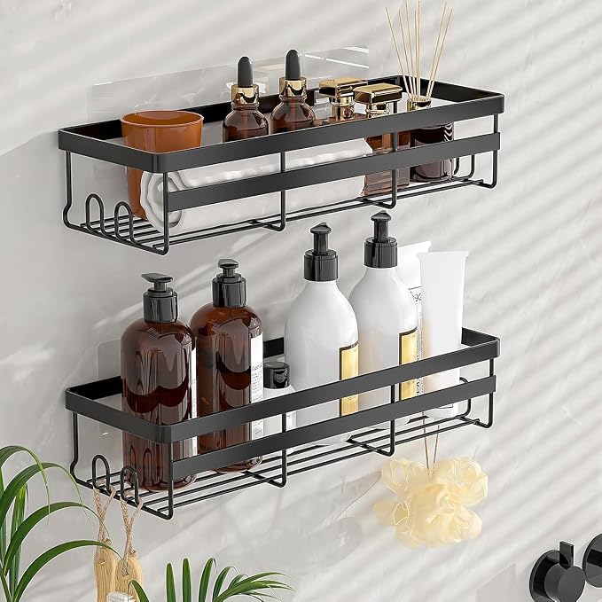 WOWBOX 4 Pack Adhesive Shower Caddies, No Drill Bathroom Shelves, X-Large | Stainless Steel Shower Shelf, Hanging Shower Organizers for Bathroom Storage, Home Decor, Bathroom Accessories