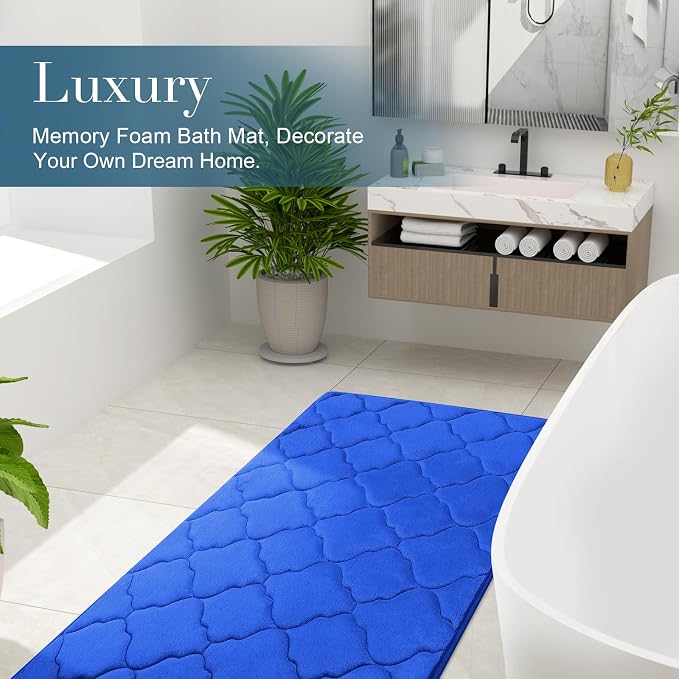 OLANLY Memory Foam Bath Mat Rug 40x32, Ultra Soft Bathroom Rugs, Royal Blue | Thick Absorbent Carpet, Non-Slip Backing, Machine Washable, for Bathroom Floor, Tub, Shower and Home Decor Accessories