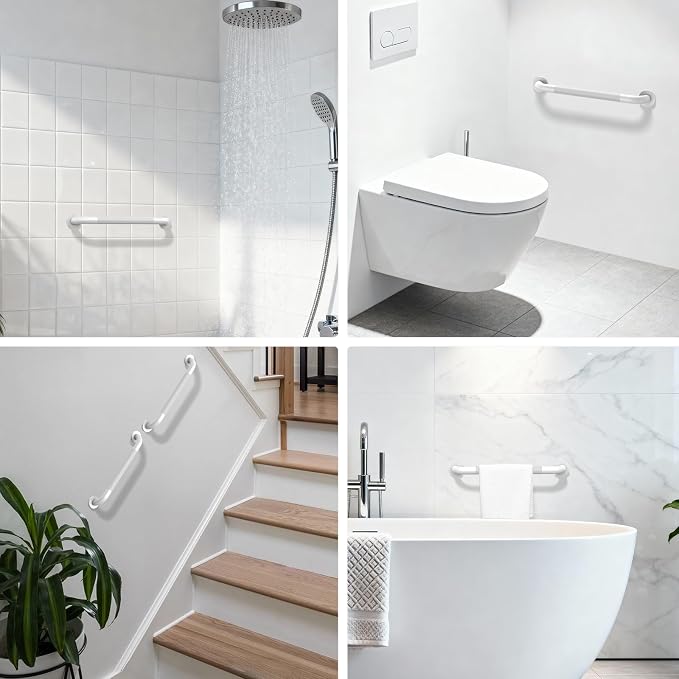 White Grab Bar 20 Inch, iHansee Anti-Slip Bathroom Grab Bar w/Knurled Grip, Stainless Steel Safety Handrail for Toilet Bathtub Shower, Wall Mounted Handicap Bars Handle for Senior Elderly