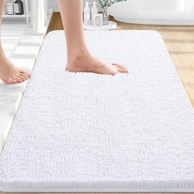 OLANLY Bathroom Rugs 36x24, Extra Soft Absorbent Chenille Bath Rugs | White, Quick-Drying Rubber Backing, Machine Washable Bath Mat for Bathroom Floor, Tub and Shower, Home Decor Accessories