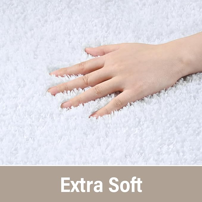 LOCHAS Bathroom Rugs Sets 3 Piece, Microfiber Bath Mat Set Non Slip, White | Washable Absorbent Toilet Rug, Shaggy Soft Cozy Quick Dry