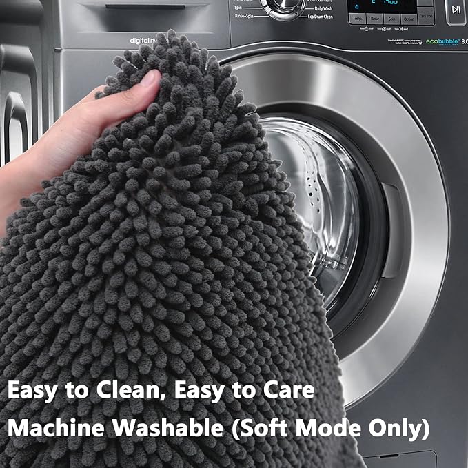 BOANKODU Bathroom Rugs Chenille Bath Mat Set 3-Piece Bath Rugs for Bathroom Extra Soft Bath Mats for Bathroom Non Slip Absorbent Shag Machine Washable, Strong PVC Underside (Grey)