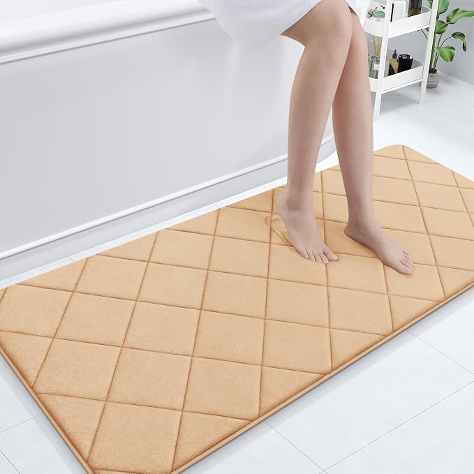 OLANLY Memory Foam Bath Mat 59x24, Ultra Soft and Absorbent Bathroom Rugs | Beige, Quick Dry, Machine Washable Shower Bath Rugs, Comfortable Bath Carpet for Bathroom Floor, Tub and Shower