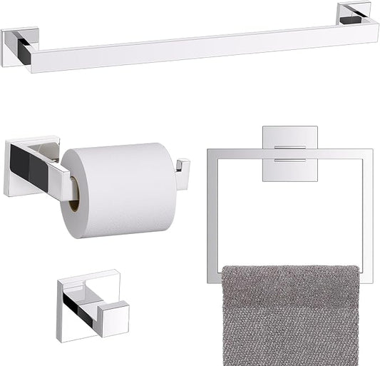 TURS 4-Piece Bathroom Hardware Set Chrome Towel Bar Set 23.6inch Bath Towel Holder Sets SUS 304 Stainless Steel Wall Mounted Towel Rack Sets for Bathroom.
