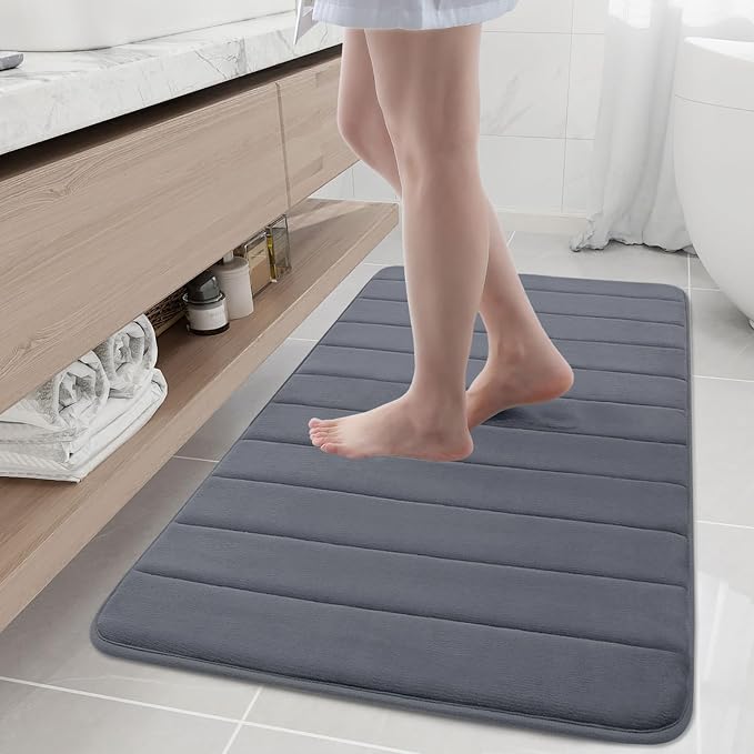 Buganda Memory Foam Bath Mat 45 x 27, Ultra Soft Absorbent Bathroom Rugs | Dark Grey, Machine Washable Quick Dry Bath Mats for Bathroom Floor, Shower and Tub, Home Decor Accessories