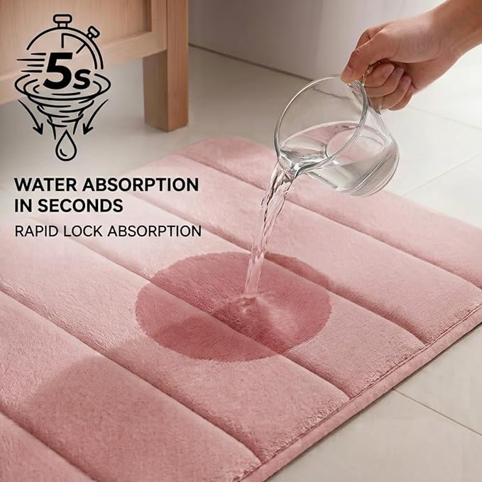 U-Shaped Toilet Bath Mat Set 2 Piece - Super Soft Absorbent Quick Dry Memory Foam Bathroom Rugs, Machine Washable Non Slip Floor Carpet for Tub Shower & Single Sink 16x24 & 20x20,(Pink)