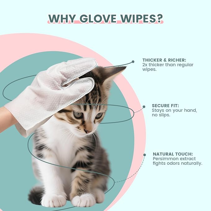 IMMHABI 50 Count Cleaning Deodorizing Pet Glove Wipes for Dogs & Cats, Hypoallergenic Dog Bath Wipes with Natural Deodorizer Persimmon Tannin, Pet Bathing Wipes for Horse Coat Care Unscented
