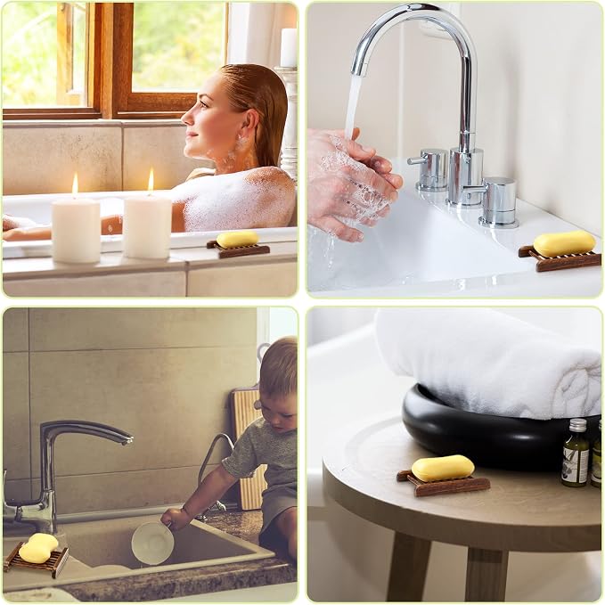 Honeydak 30 Pcs Bamboo Wood Soap Holder Wooden Soap Dish Tray Bathroom Wooden Sponge Case Handmade Bathtub Shower Dish Accessories for Home Sponge Scrubber(Charcoal)