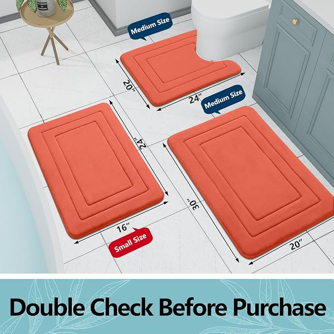 Arotive Memory Foam Bathroom Rug Mat 24x16, Ultra Soft and Absorbent Bath Mat, Machine Wash Dry, Comfortable Bath Rug Carpet for Bathroom Floor, Tub and Shower, Coral