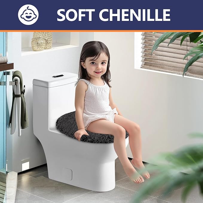 Soft Microfiber Toilet Seat Cover 17.5" x 15" Machine Washable | Solid Toilet Lid Cover Adjustable Rubber Backing Fits Most 16 -17.5" L x 14-16" W Round Oblong and Elongated Toilet Seat