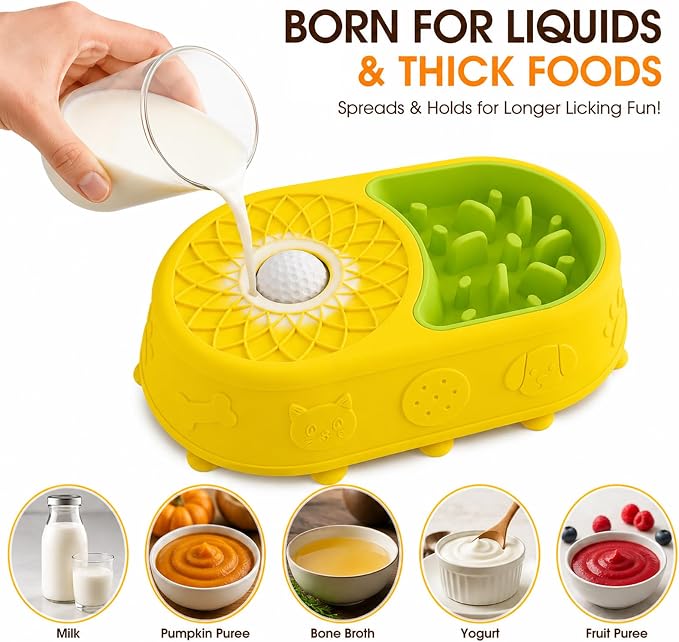 Slow Feeder Dog Bowl with Lick Mat, 2 in 1 Silicone Feeding Bowl | Promotes Healthy Eating Habits and Engaging Mealtime Experience