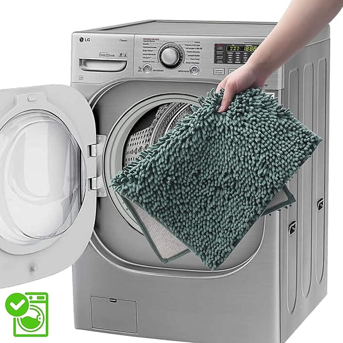 Luxury Bathroom Rug Mat 24x16+20x32, Extra Soft and Absorbent Chenille Bath Rugs, Plush Shaggy Bathroom Carpet, Non-Slip Bathtub Mat, Bath Mats for Bathrooms Floor, Tub and Shower, Deep Green