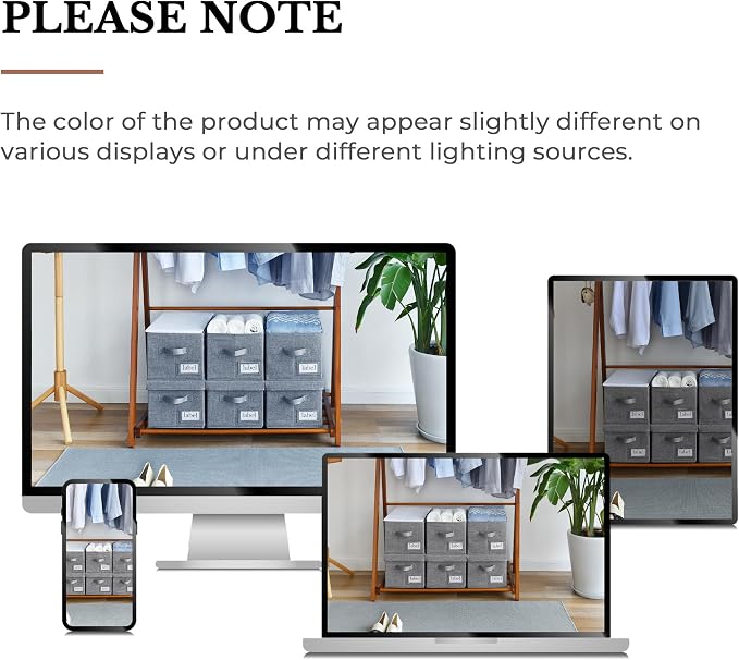 GRANNY SAYS Closet Storage Bins, Fabric Bins with Label Holder, Shelf Baskets for Organizing, Wardrobe Clothes Storage Boxes, Dark Gray, Large, 3-Pack