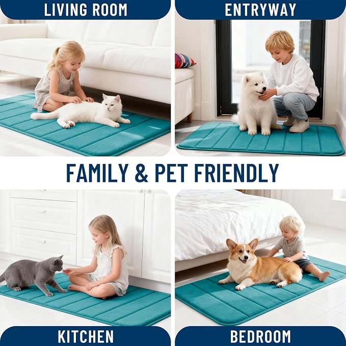 OLANLY Memory Foam Long Bathroom Rugs Runner 47x20, Super Soft Absorbent | Deep Lake, Quick Dry Bath Mat, Machine Washable Shower Floor Rugs, Bathmat Carpet for Bathroom Floor, Tub and Shower