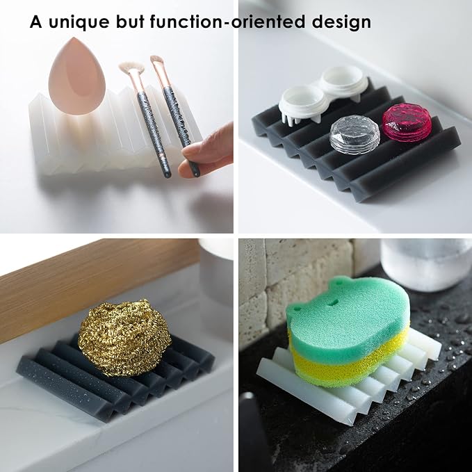 SHIMOYAMA Self Draining Soap Holder, 2 Pack, Silicone Accordion Soap Dish, Soap Saver, Paint Brushes Holder for Watercolor Brush, Sponges, Bathroom, Counter Top, Bath Tub