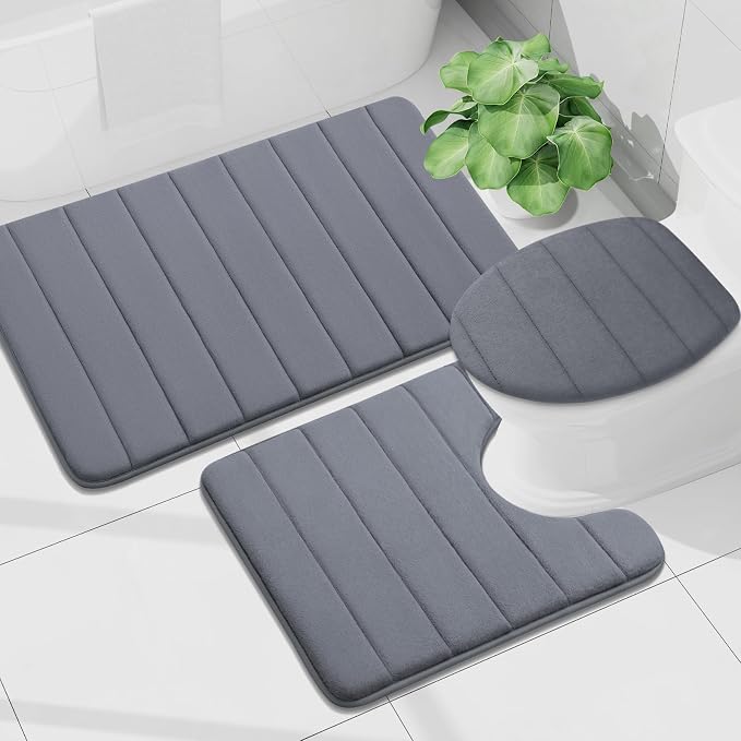 Buganda Memory Foam Bath Mat 35.4 x 24, Ultra Soft Absorbent Bathroom Rugs | Dark Grey, Machine Washable Quick Dry Bath Mats for Bathroom Floor, Shower and Tub, Home Decor Accessories