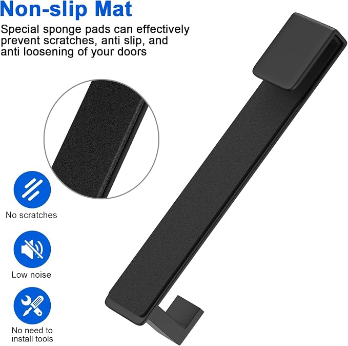 PMMASTO 10 Inch Extended Shower Door Hooks for Frameless Glass Bathroom, Stainless Steel Heavy Duty Over Door Towel and Robe Hanger (Black, Fits 3/8" Thick Door- L Shape)