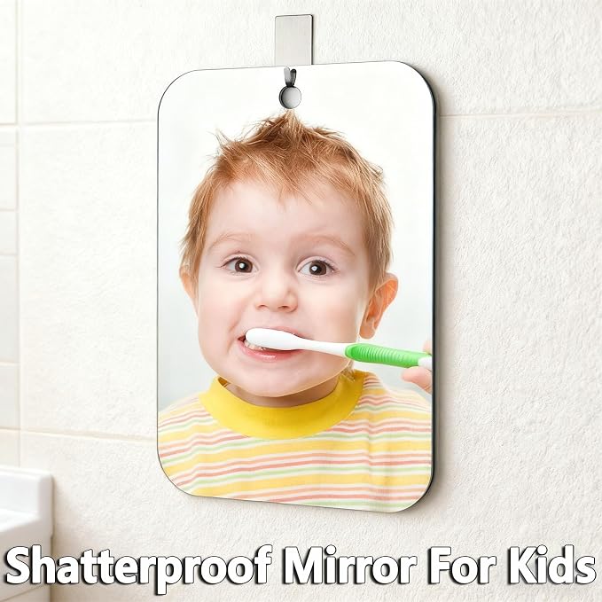 Shatterproof Shower Mirror Fogless for Shaving,(Large,1 Pcs 11.04x8.04 in) Anti Fog Shaving Mirror No Fog Free NO-Drilling Waterproof, Small Wall Mounted Bathroom Accessories Camping Hanging Men1