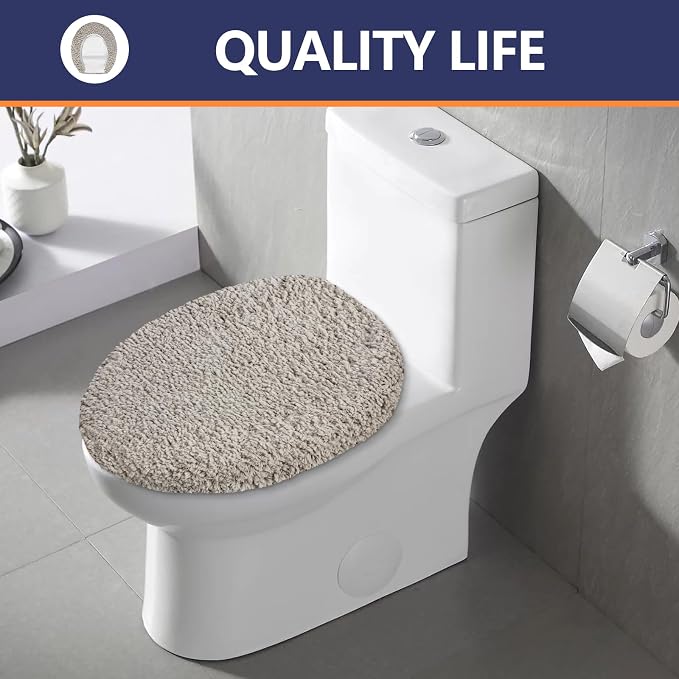 Soft Microfiber Toilet Seat Cover 17.5" x 15" Machine Washable | Solid Toilet Lid Cover Adjustable Rubber Backing Fits Most 16 -17.5" L x 14-16" W Round Oblong and Elongated Toilet Seat
