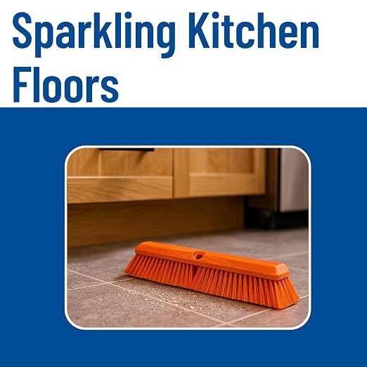 SPARTA Omni Sweep Plastic Push Broom Head, Heavy Duty, Industrial Broom With Color Code System For Outdoor, Indoor, Garage, Concrete, Patio, Kitchen, Bathroom, 18 Inches, Orange