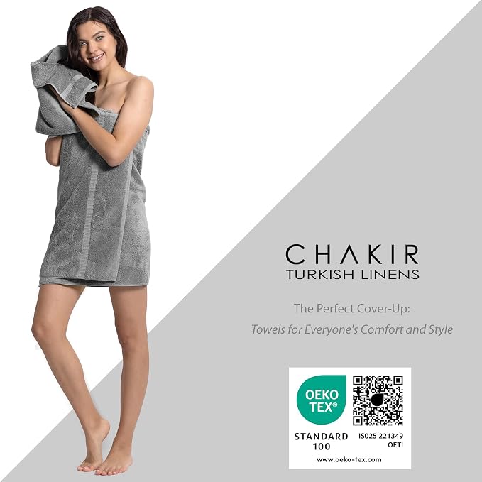 Chakir Turkish Linens 100% Cotton 8-Piece Towel Set, Gray | 100% cotton 8-pc set, OEKO-TEX certified: 2 bath 27x54, 2 hand 16x30, 4 washcloths 13x13