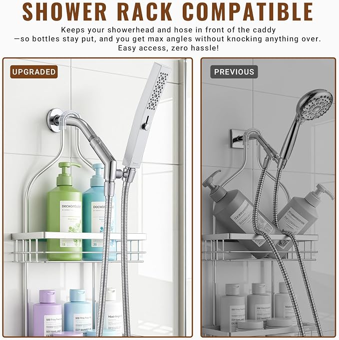G-Promise All Metal Handheld Shower Head Holder with Extra-Wide Adjustable Angle Range, Solid Brass Shower Wand Bracket with Pivot Ball, Universal Bathroom Part Replacement (Chrome)