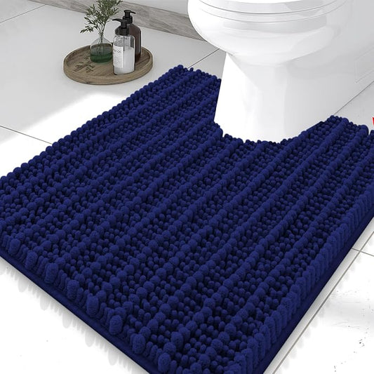 Smiry Bathroom Toilet Rugs U Shaped 24X20, Chenille Bath mats for Toilet | Navy Blue Extra Soft Absorbent Non Slip Rubber Backing Contour Bath Rugs for Toilet, Machine Washable Contoured Bath Mats
