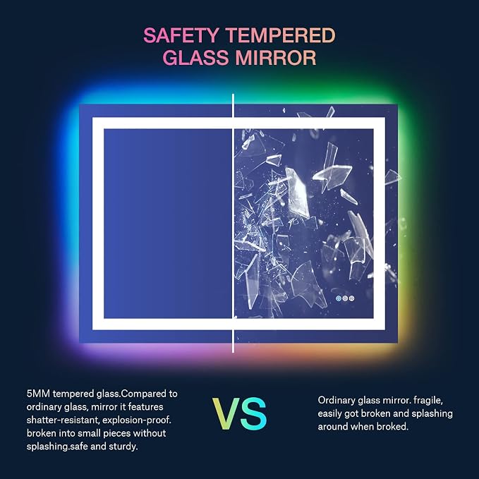 LOAAO 50"X30" LED Bathroom Mirror with Lights, UL Listed | Anti-Fog, Dimmable, RGB Backlit + Front Lighted, Memory Function, Tempered Glass