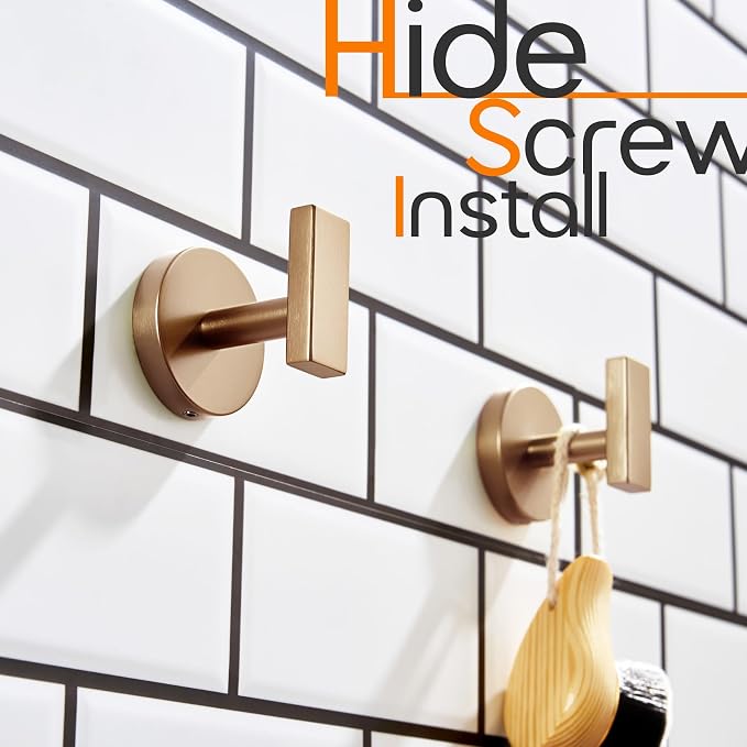Bath Towel Hooks Wall Mount Robe Hook Stainless Steel Wall Hooks for Bathroom Kitchen Garage Door Hanger Champagne Bronze 2 Pack, AN1001CPG-P2