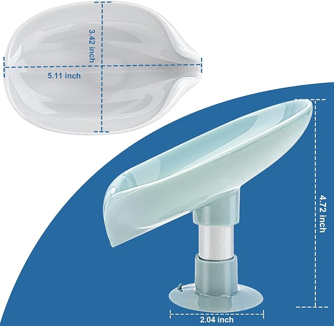 2 Pack Soap Holder Leaf-Shape Self Draining Soap Dish Holder, Not Punched Easy Clean Bar Soap Holder, with Suction Cup Soap Dish Suitable for Shower, Bathroom, Kitchen Sink (Grey + Green)