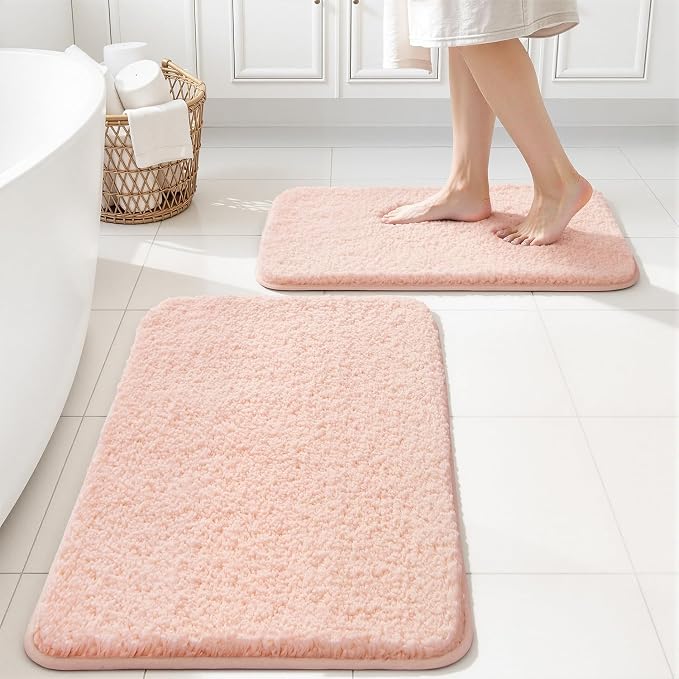 MIULEE Blush Bathroom Rugs Set 2 Piece Small Soft Bath Mats 16x24 Inch | Soft Absorbent Microfiber Bath Rugs, Non Slip, Quick Dry, Fluffy Bath Rugs for Bathroom Floor Tub Showers, Machine Washable