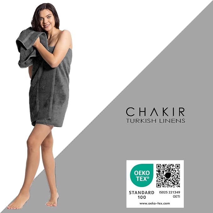 Chakir Turkish Linens 100% Cotton 4-Pack Bath Towels 27x54, Dark Gray | 100% cotton bath towels, set of 4 at 27x54, OEKO-TEX certified, soft plush and absorbent