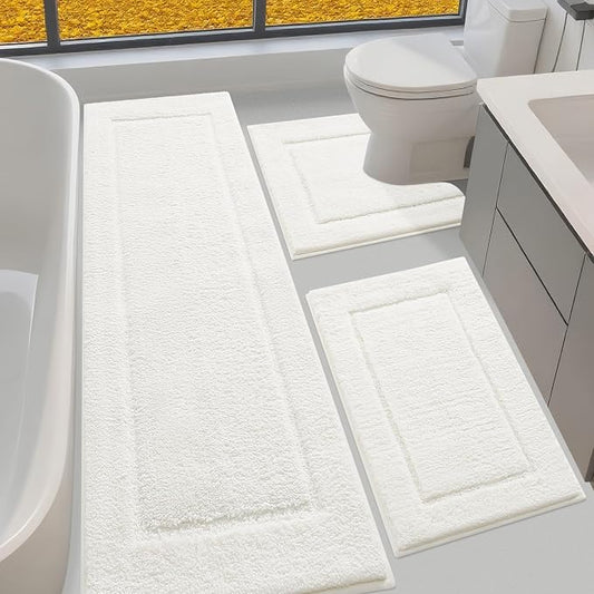 IM HOME Bathroom Rugs Sets 3 Piece Cream White, Ultra Soft Thick Plush Fluffy Microfiber Absorbent Bath Mat, Non-Slip Backing, Machine Washable Bath Mats for Bathroom Floor, Tub, Toilet and Shower