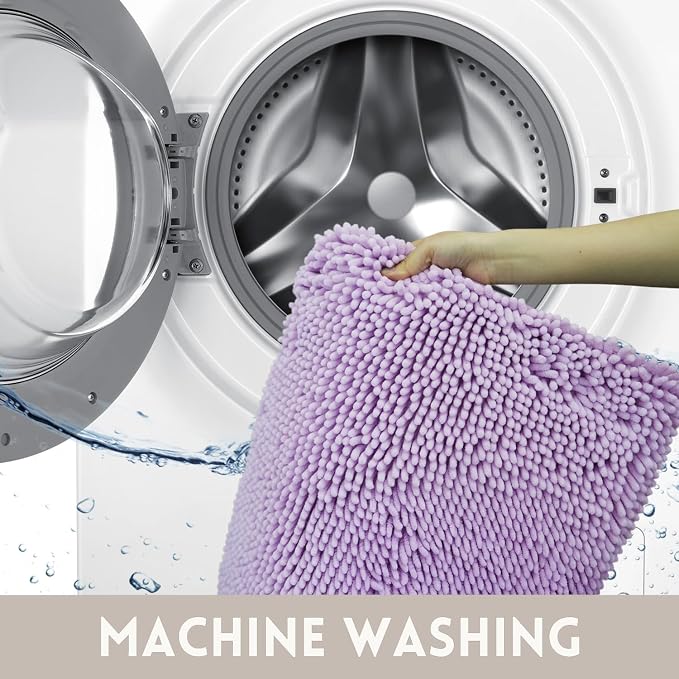 Bathroom Rugs Chenille, Extra Thick and Absorbent, Non-Slip, Machine Washable, Dry Quckily, Soft Cozy Plush, Used Under Shower Bathtub and Sink, Bath Mat Sets Lavender