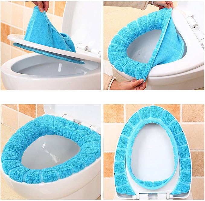 Toilet Seat Covers for Bathroom - 3PCS Soft Thicker Warmer Padded Cloth Covers, Washable Stretchable Bathroom Toilet Seat Cover Lid Warmers, Toilet Cover Warm Seat Pads (Blue Gray Green)