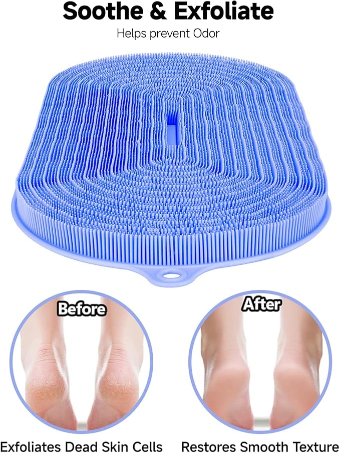Shower Foot Scrubber Mat 21.3" x 14", Extra Large Silicone Foot Cleaner | Cleaner Brush, Exfoliate & Massage Feet Without Bending, 68 Non-Slip Suction Cups, Improve Foot Circulation & Appearance