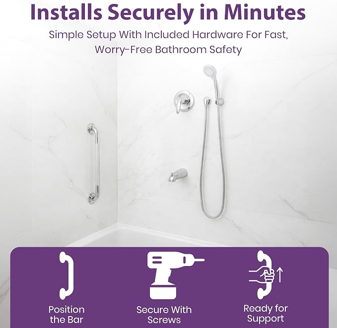 16 Inch Grab Bars for Bathtubs and Showers - Chrome Knurled Bathroom Safety Rail Handle - Non Slip Textured Grip Handicap Grab Bar for Seniors, 250 lbs Weight Support Capacity