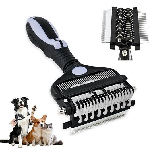 3-IN-1 Pet Deshedding and Grooming Brush Tool | Grooming Brush for Dogs and Cats with Undercoat Rake & Dematting Comb for Matted Fur Removal Long and Short Haired Dogs Cats