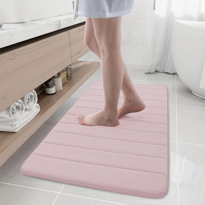 Buganda Memory Foam Bath Mat 44 x 24, Ultra Soft Absorbent Bathroom Rugs | Peach, Machine Washable Quick Dry Bath Mats for Bathroom Floor, Shower and Tub, Home Decor Accessories