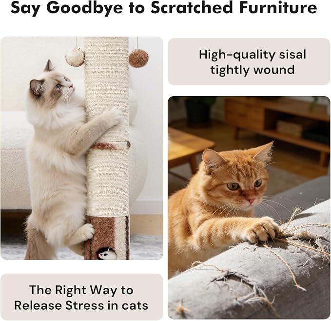 Cat Scratching Post,Heavy Duty Green Sisal Scratcher with Cat Toys | Protect Furniture,Modern Boho Cat Post,For Indoor Large Cats,Cat Ball Track