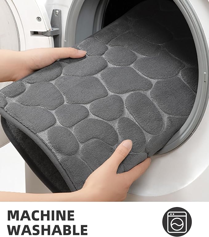 YIHOUSE Memory Foam Runner Rug, Cobblestone Bathroom Runner Rugs Super Water Absorbent Bath Mats for Bathroom Machine Washable Bath Rugs for Hallway Bedroom Laundry Room(26 x 50,Dark Gray)