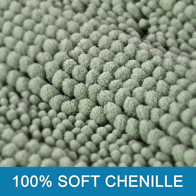 H.VERSAILTEX Bath Rugs for Bathroom Non Slip Bath Mats Extra Thick Chenille Striped Bath Rug Runners 47" x 17" Absorbent Fluffy Soft Shaggy Mats Dry Fast Plush Area Carpet for Bath Room - Sage