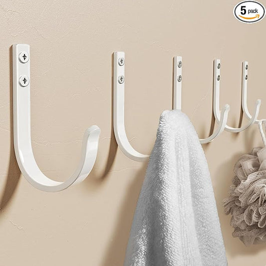 Wall Hooks for Hanging Towel/Coat - 22LB Screw in Metal Hanger Wall Mount, for Outdoor, Closet, Door, Bathrooms, for Backpack, Robe, White 5 Pack