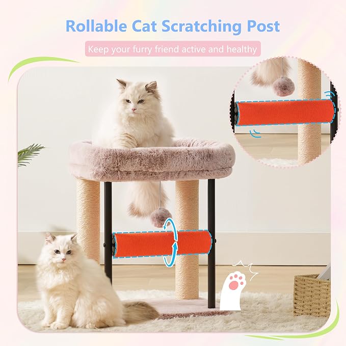 Hey-brother Cat Tree, Sturdy Tower with Sisal-Wrapped Columns, MPJ010SMU | 18.9 Inches Cats Scratching Posts with Bed, Plush Toy Ball for Indoor Kittens, Muchroom