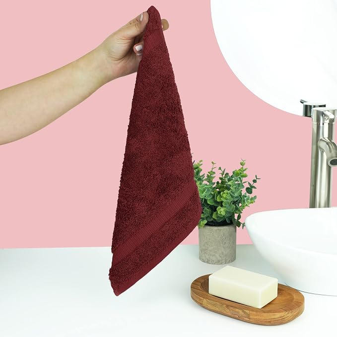 Chakir Turkish Linens 100% Cotton 4-Pack Washcloths 13x13, Cranberry | 100% cotton washcloths, 4-pack 13x13, OEKO-TEX certified, soft absorbent face towels
