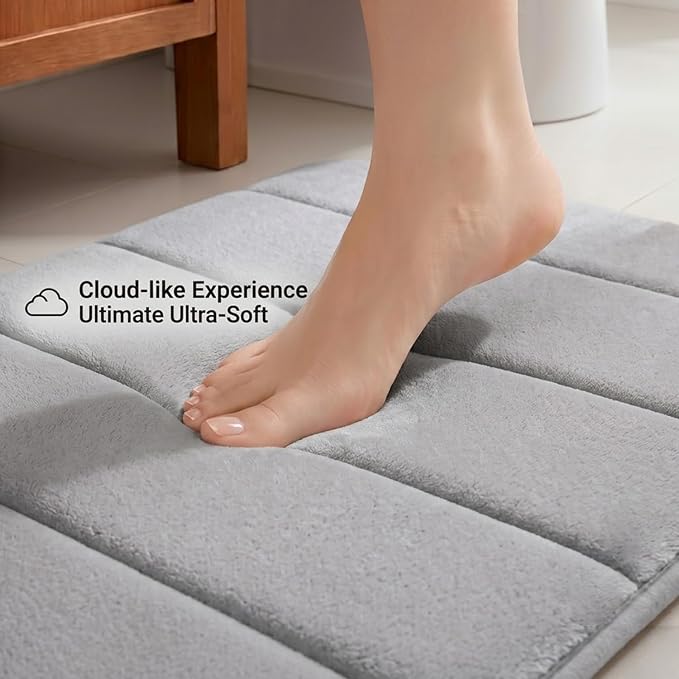 Memory Foam Bathroom Rugs Sets 2 Piece - Super Soft Absorbent Quick Dry Memory Foam Bathroom Rugs, Machine Washable Non Slip Floor Carpet for Tub Shower & Single Sink 32"x20"+24"x16"（Light Grey）
