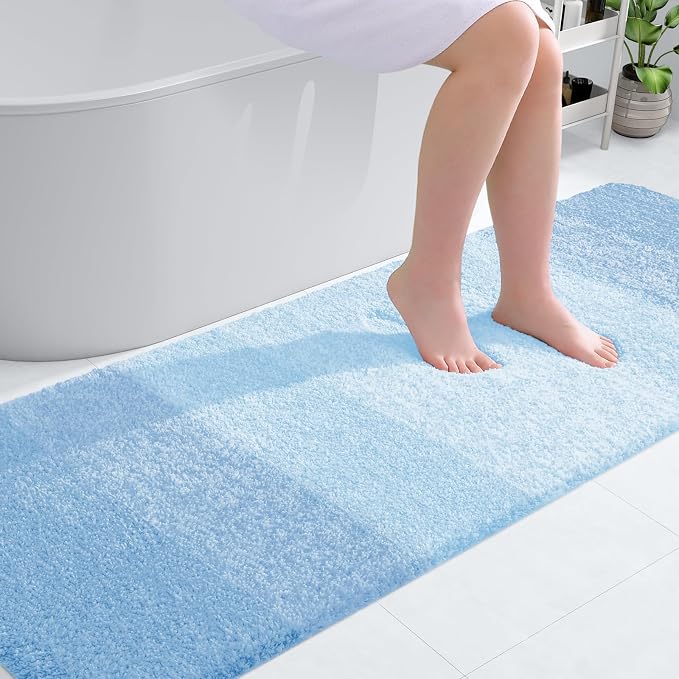 OLANLY Bathroom Runner Rug 70x24, Extra Soft Absorbent Microfiber Bath Rugs | Sky Blue, Non-Slip Quick-Drying Rubber Backing, Washable Long Bath Mat for Floor, Tub and Shower, Home Decor