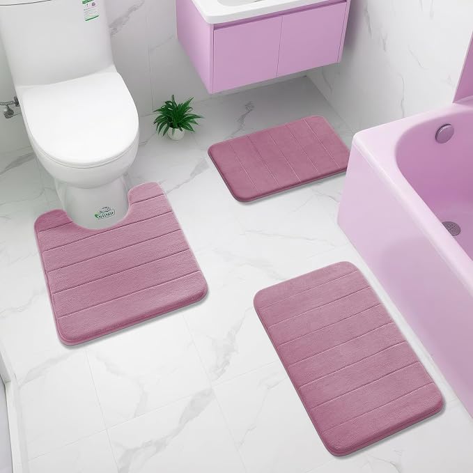 Yimobra Memory Foam Toilet Bath Mat U-Shaped, 24 X 20 Inches,Soft and Comfortable, Super Water Absorption, Non-Slip, Machine Wash and Easier to Dry for Bathroom Commode Contour Rug, Mauve