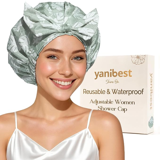 Yanibest Shower Cap for Women Reusable Waterproof, Adjustable Hair Cap | Non-Slip, Durable & Cute Washable Bath Hair Hat