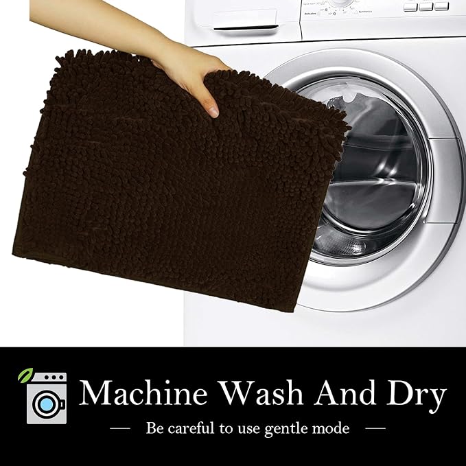 Bathroom Rugs Chenille Bath mat 2 Piece Set, Super Absorbent, Strong PVC Non Slip Backing, Bath mats for Bathroom, Plush Shaggy, Thick, Machine Washable, Bathtub, Shower, Toilet.(Brown)